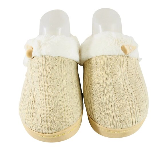 Womens Clog Slippers Knit Faux Fur Lined Slip On Beige Ivory Size 38/39 US 6/7 - Picture 2 of 5